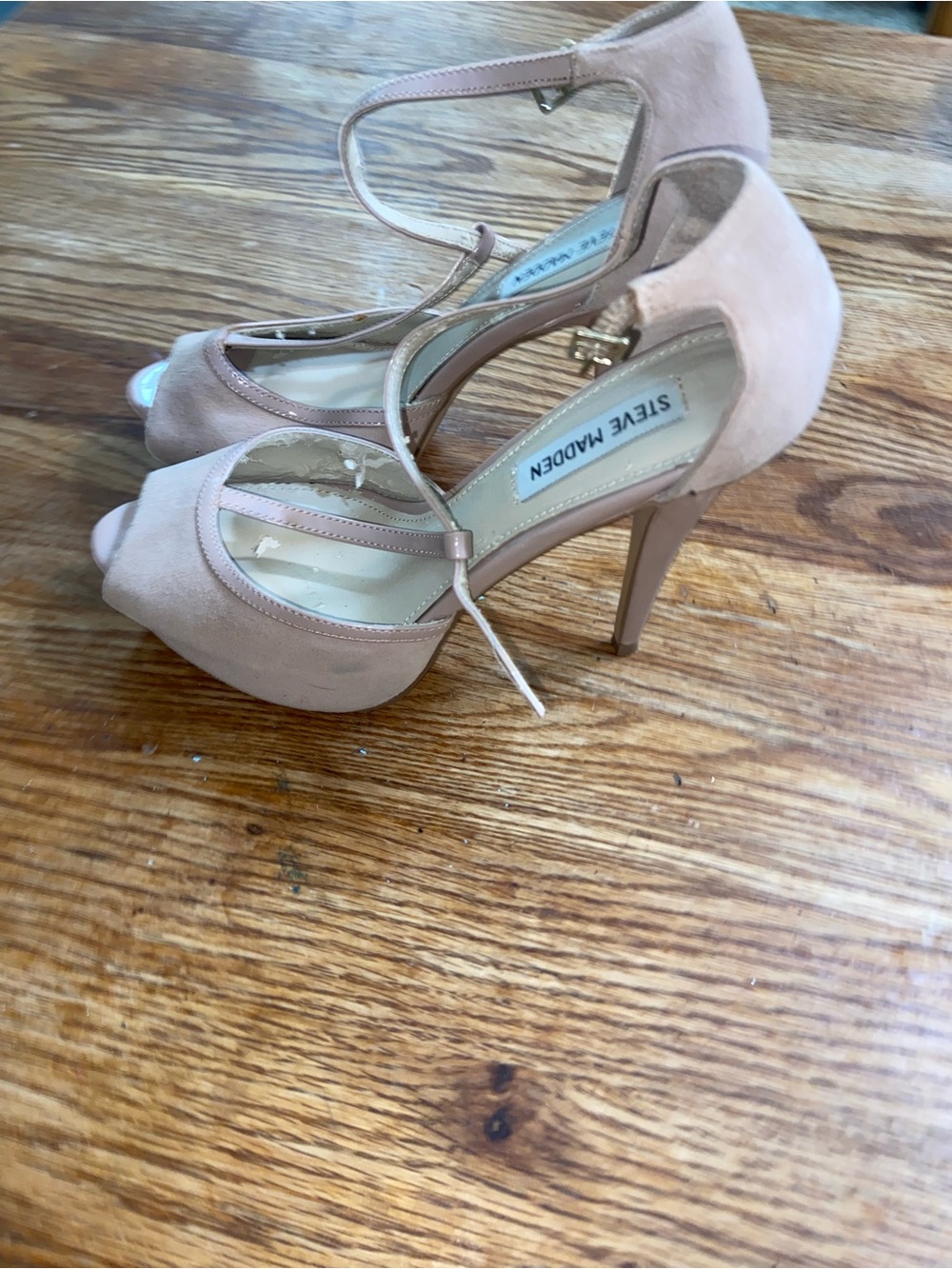 Steve Madden Nude Pink Peep-Toe Ankle-Strap Heels